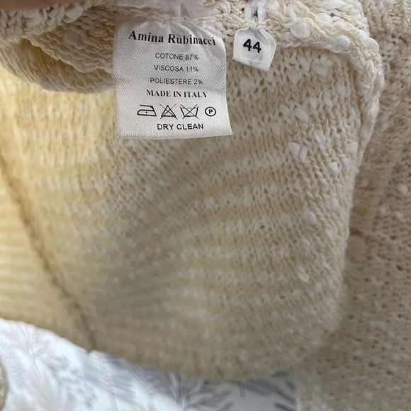 Amina Rubinacci Napoli Cream Textured Knit Cardigan Jacket Sweater 44 Made Italy - Picture 8 of 11